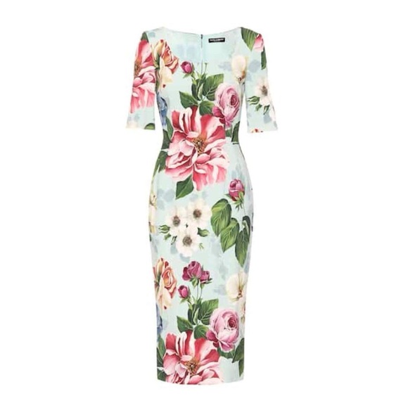 Dolce & Gabbana Light Blue Floral Midi Dress Size 44 Italy